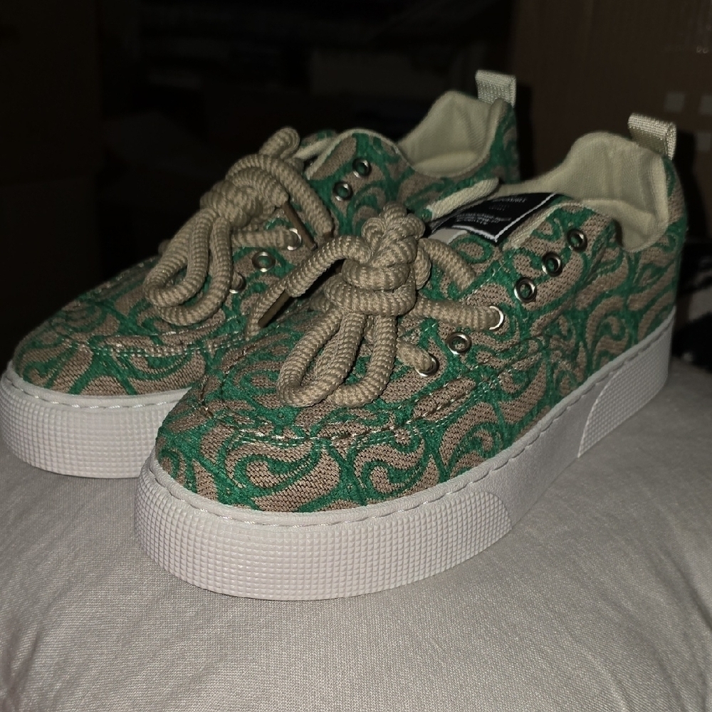 Green Canvas Sneakers with White Soles - Picture 2 of 3